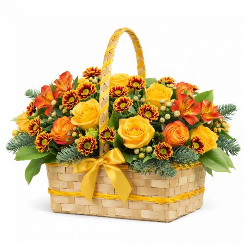 Цветочная композиция в корзине «Солнечный уют»