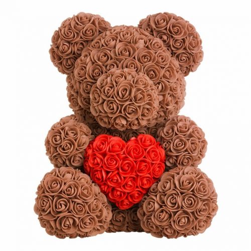 Мишка из роз коричневый с красным сердцем (40 см)