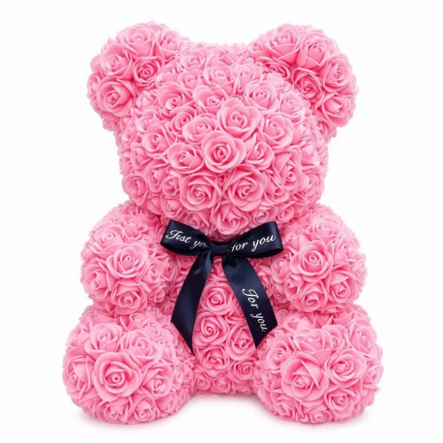 Мишка из роз розовый (40 см)
