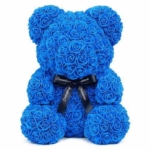 Мишка из роз синий (40 см)