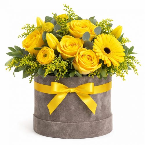 Цветы в шляпной коробке «Блеск»