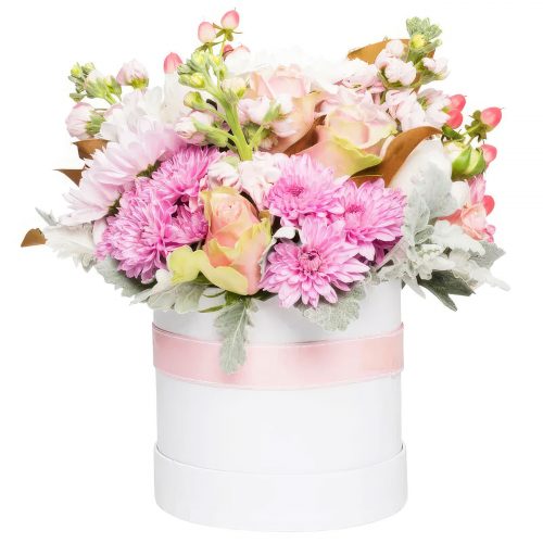 Цветы в коробке «Розовый блеск»
