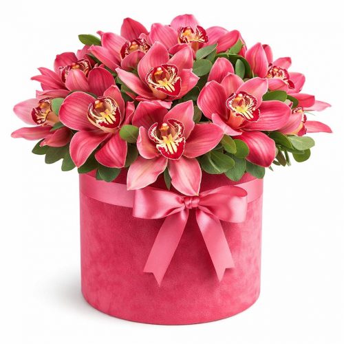 Цветы в шляпной коробке «Орхидеевый рай»