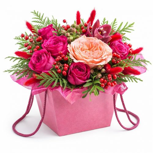 Цветы в коробке «Коралловый закат»