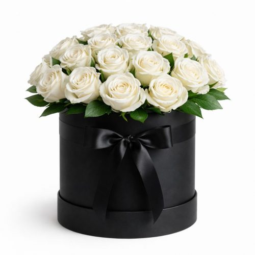 Монокоробка из белых роз «Снежная нежность»